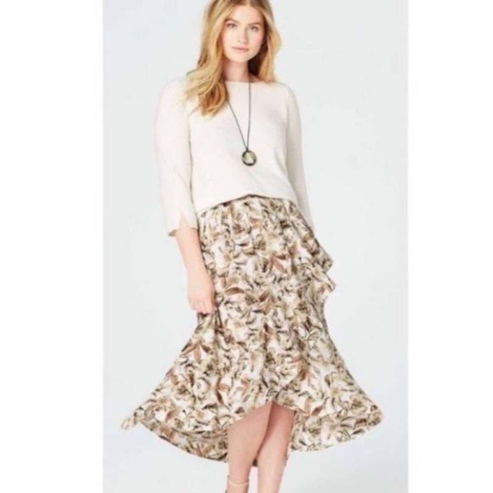 J. Jill Floral Ruffle Hem High-Low Skirt Size Small Petite Chic Cute Summer